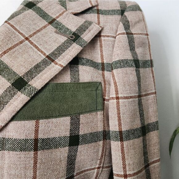 Vintage Virgin Wool 60s 70s Plaid Ladies Blazer Jacket Elbow Patches Designer Eq - Picture 7 of 14